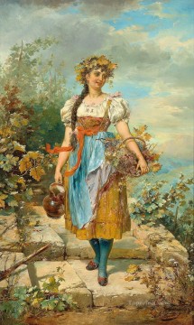 ハンス・ザツカ Painting - ブドウかごを持つ少女 ハンス・ザツカ
